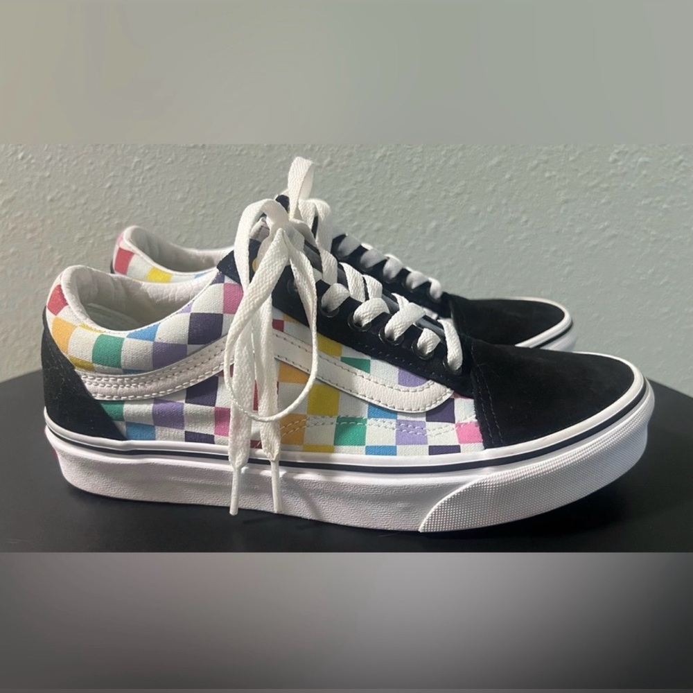 VANS Off The Wall Old Skool Rainbow Pride Checkerboard Lace Up Skater Sneakers - Picture 8 of 13